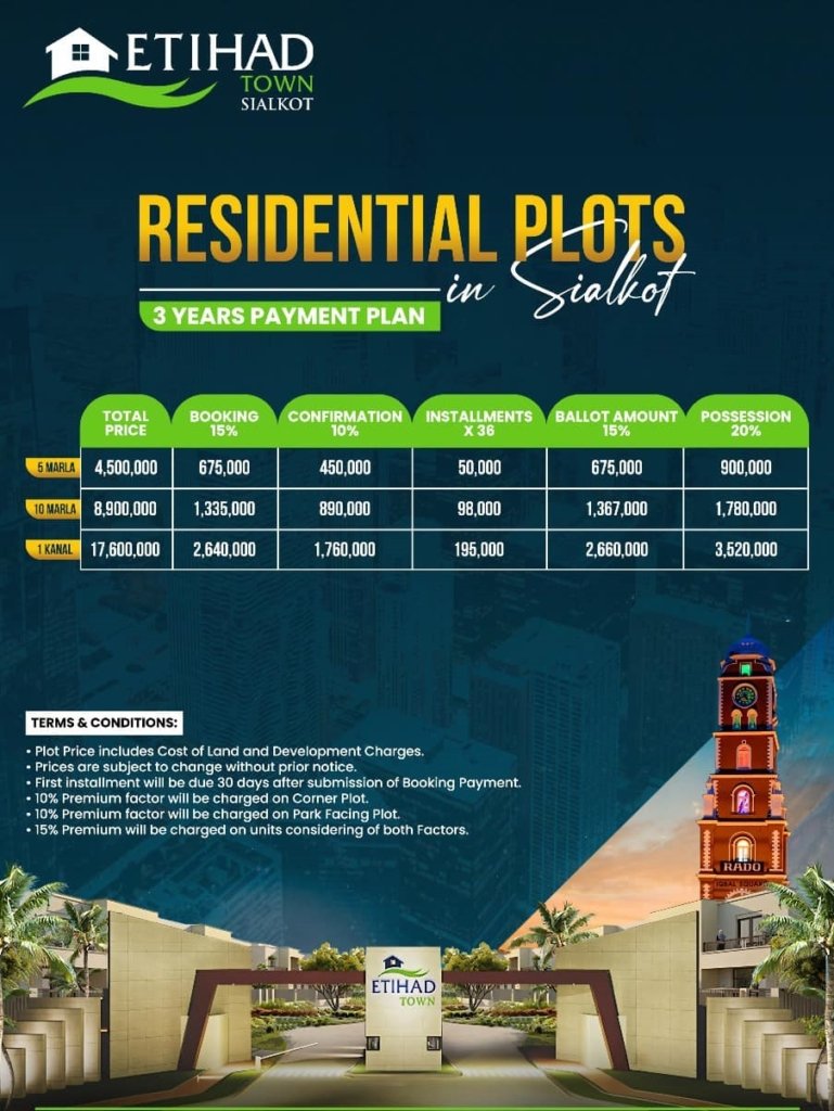Etihad Town Sialkot New Payment Plan